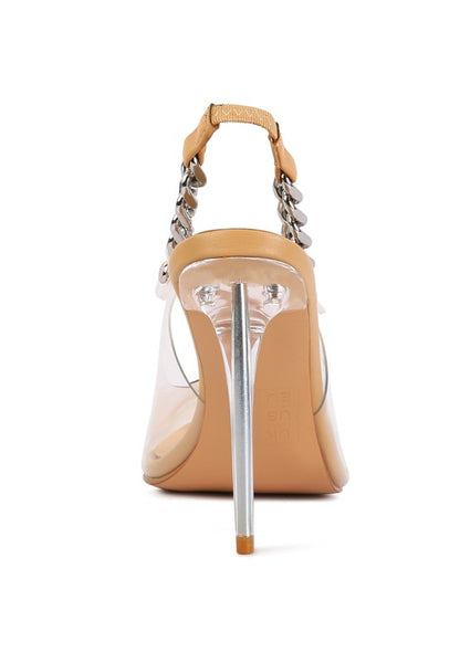 GODDESS HEELED CLEAR CHAIN SLINGBACK SANDAL